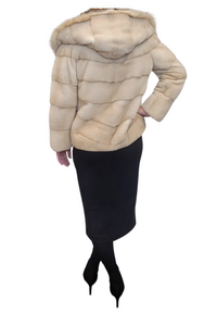 Horizontal  Palomino Color Mink with Lynx Hood Jacket 2025 Collection