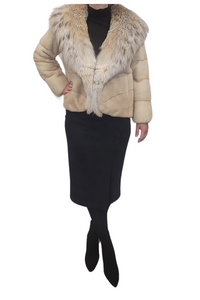 Horizontal  Palomino Color Mink with Lynx Hood Jacket 2025 Collection