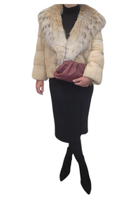 Horizontal  Palomino Color Mink with Lynx Hood Jacket 2025 Collection